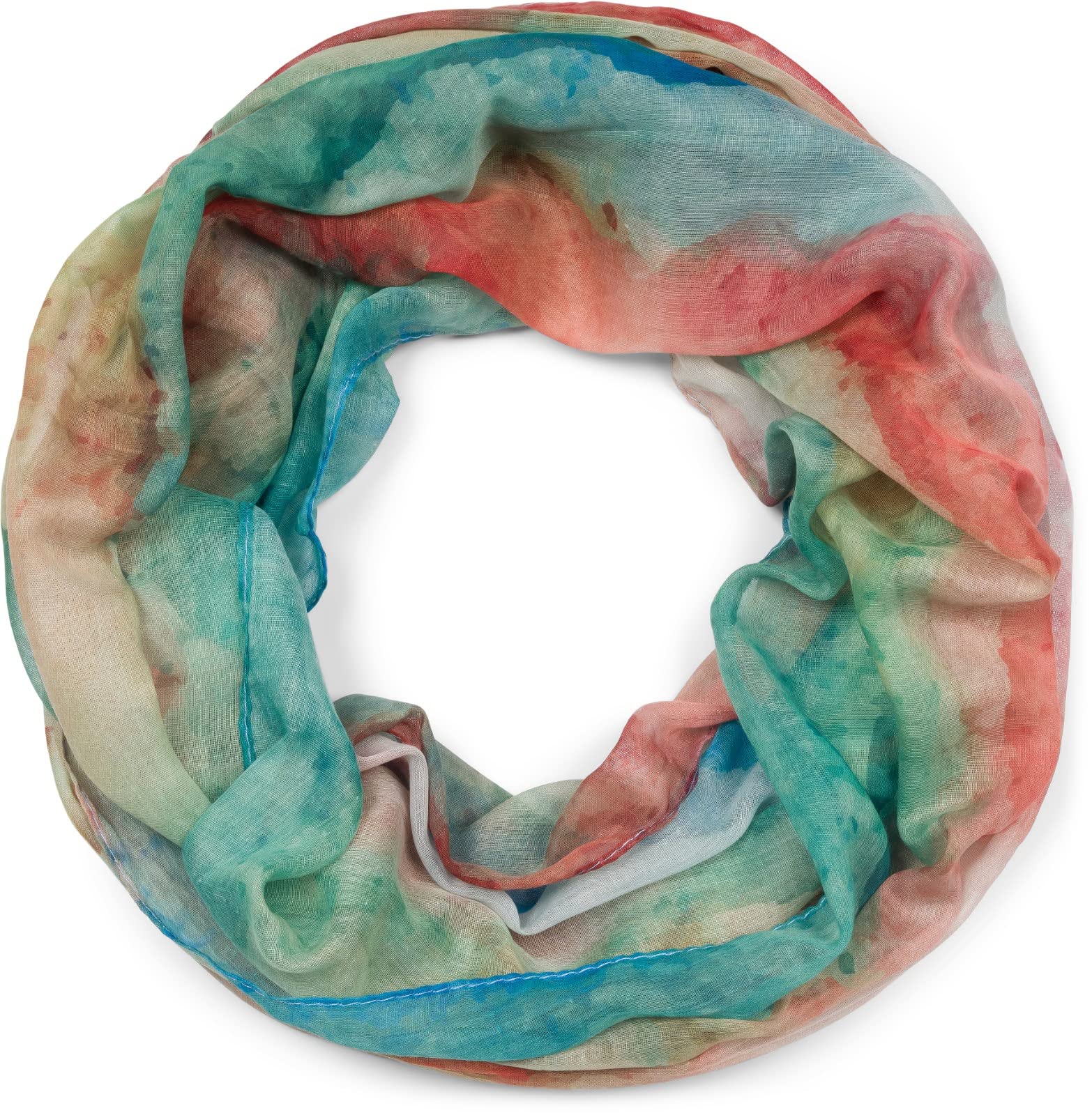 Stylebreaker Women's Red / Green / Blue Loop Scarf With Colourful Watercolour Gradient Pattern, Lightweight Summery Tube Scarf Multi-Colou01016220, Colour:red-Green-Blue