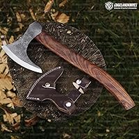 Vista 6 de Hacha vikinga barbuda con vaina, 16 pulgadas, cabeza de damasco resistente con mango de madera rosa duradera para hombres (EL20)