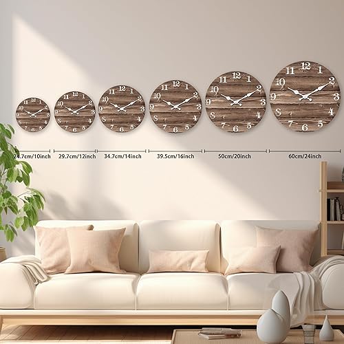 Miniatura 5 de XFM Reloj de Pared de Madera Marrón de 10 Pulgadas Silenciosos Relojes de Pared a Batería Decorativo Estilo Granja Pequeño Rústico Reloj de Pared