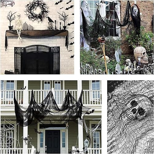 Miniatura 7 de 4 piezas de tela espeluznante de Halloween negra de 30 x 72 pulgadas, decoración de Halloween para interiores y exteriores, fondos espeluznantes