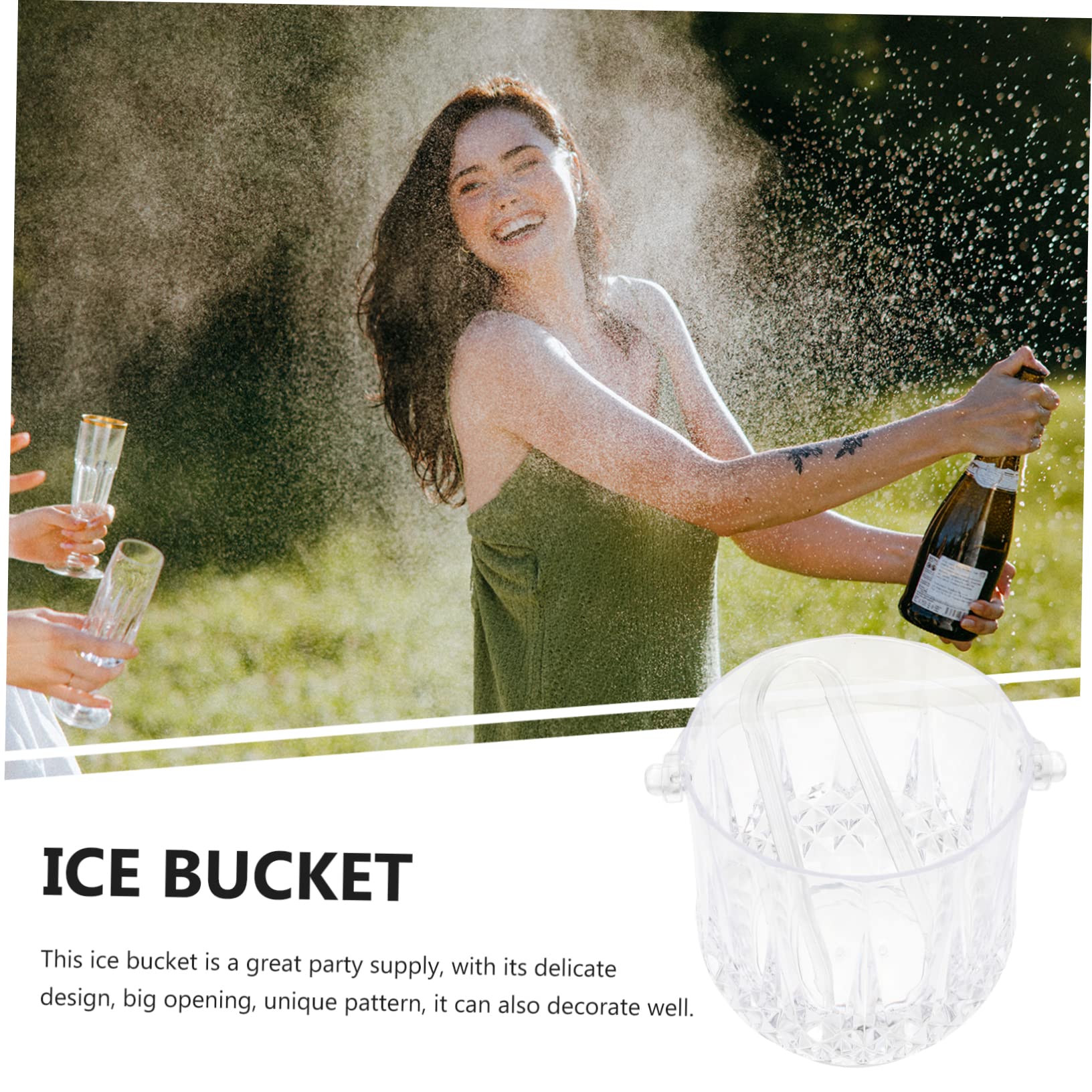 PartyKindom Seau à Glace Transparent 1000ml Pince à Glace, Matériau PS, Design Chic et Poignée Compacte, pour Bar, Hôtel et Ktv
