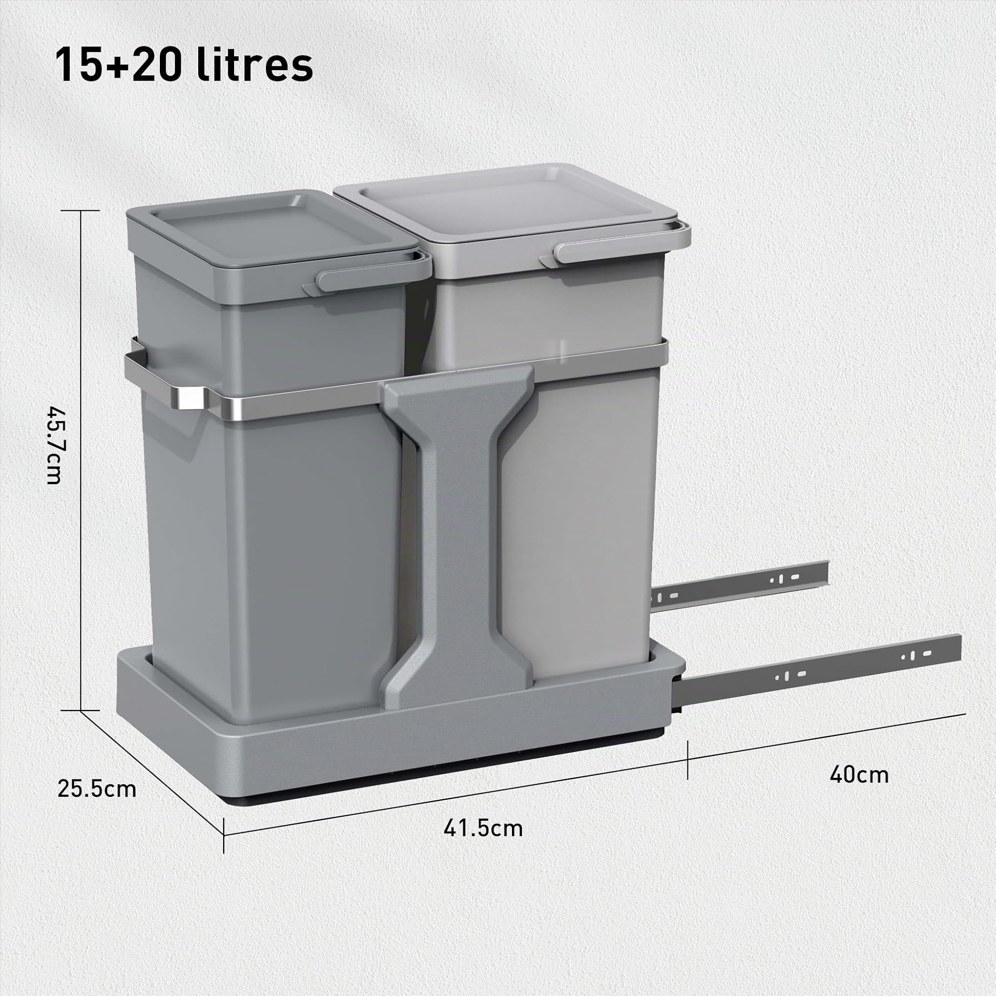 EKO Poubelle Cuisine Double Tri 2 Compartiments 20L + 15L Extractible | sous Évier avec Rails Coulissants | Fermeture Silencieuse Compact Double