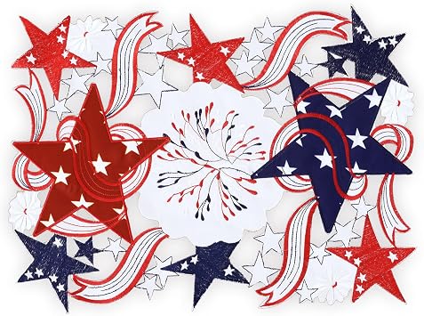 Set of 4 Embroidered July 4th Holiday Table Placemats for American Independence Day, Memorial Day 13 x 19 inches Set of 4