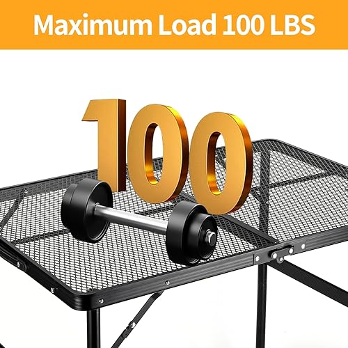 Miniatura 6 de Mesa de camping de 3 pies, mesa plegable plegable para picnic, soporte portátil de malla, 2 alturas, ajustable, tarjeta al aire libre, barbacoa,