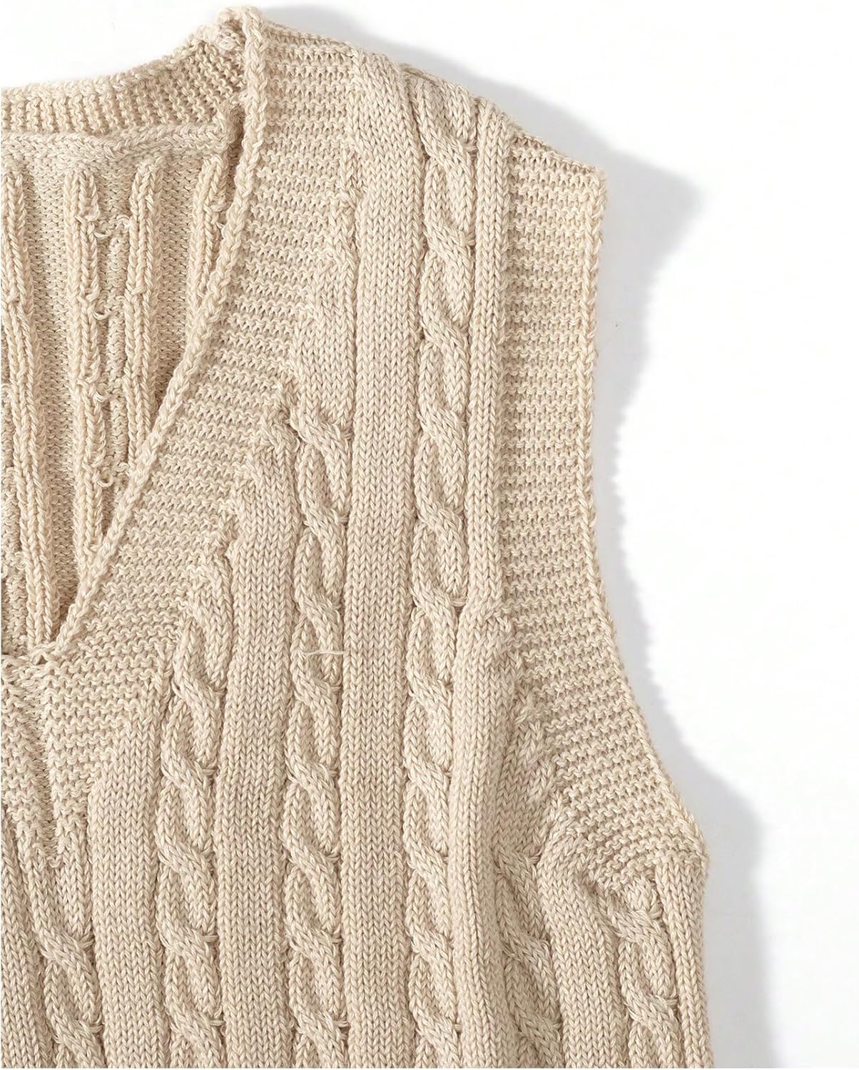 MakeMeChic Girl's Fall Cable Knit Vest Tops V Neck Sleeveless Cute Cropped Sweater Vest - Image 3