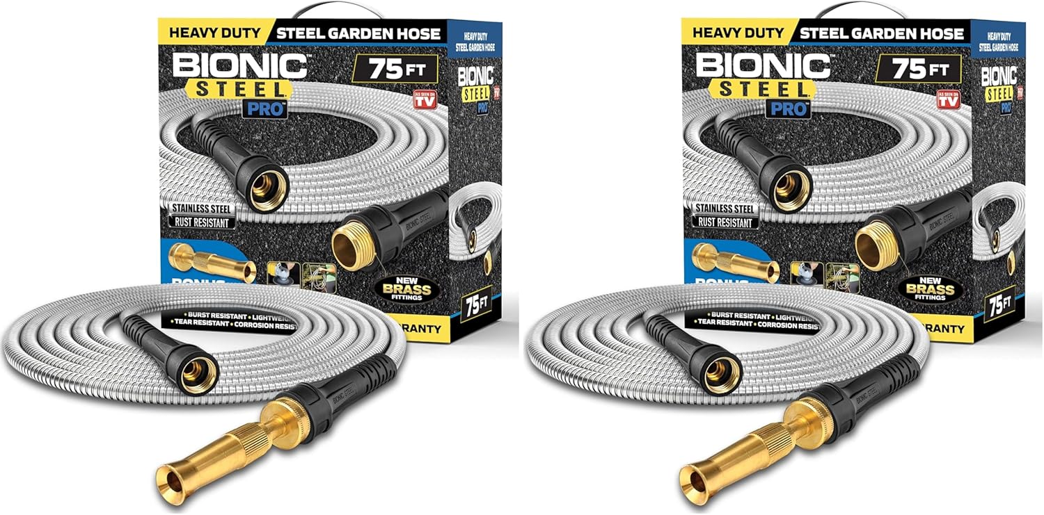 BIONIC STEEL PRO Metal Garden Hose 50 Ft with Nozzle, 304 Stainless Steel Water Hose, 50 Ft Garden Hose Tough & Flexible, Lightweight, Crush Resistant, Kink & Tangle Free, Rust Proof - 2025 Model