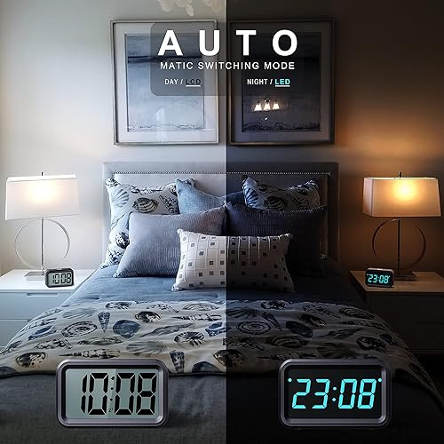 Miniatura 2 de Reloj a pilas con pantalla LED híbrida de 1.2 pulgadas LCD de 1.8 pulgadas, reloj despertador digital pequeño inalámbrico, para dormitorio, pared,