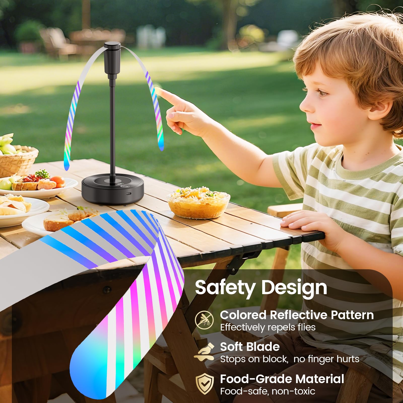 TriPole Fliegenabwehr Ventilator Tisch, 4er Set, Akku 2000mAh 20H Laufzeit mit LED Anzeige, Leiser Fliegenvertreiber für Tisch, Tragbarer Fliegen Ventilator für Outdoor Küche, BBQ, Camping, Balkon