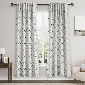 Black Geometric Pattern Cream Curtains for Living Room 80 Inches Long Back Tab and Rod Pocket 50% Blackout Curtain Elegant Neutral Farmhouse Decor Drapes for Bedroom Dinner Room 52x80, 2 Panels