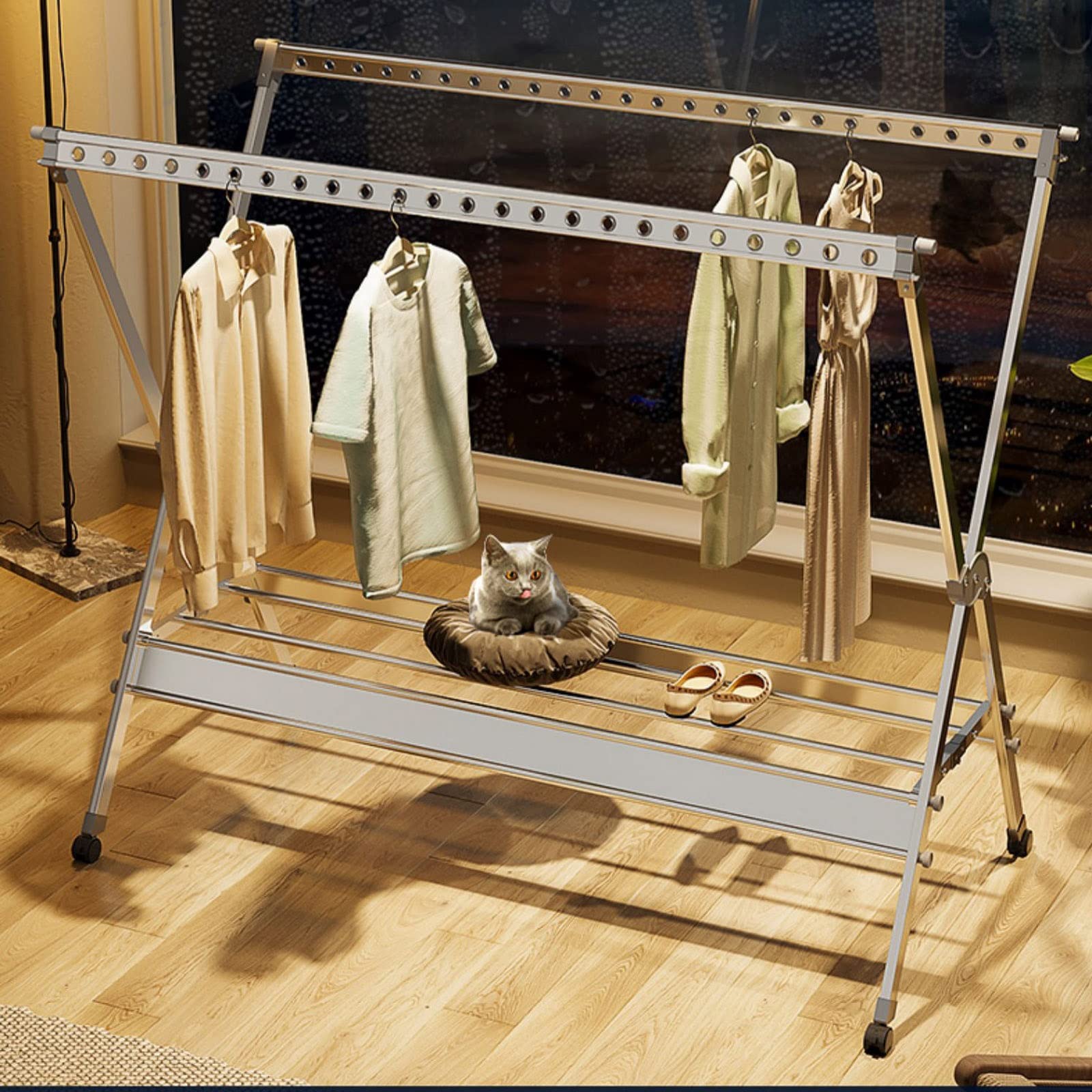 Tendedero plegable para ropa, Tendedero de aluminio, Tendedero plegable para interiores, Tendedero extensible para ropa, Tendedero que ahorra espacio, para ropa, toallas, ropa de cama, Tendedero pla