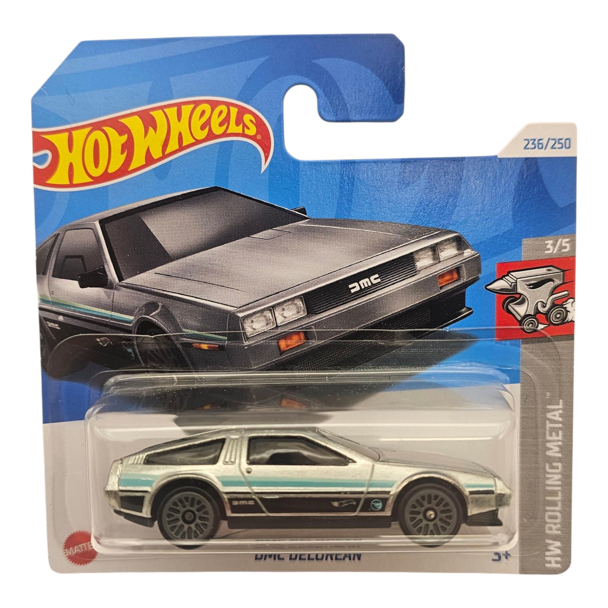 Hot Wheels DMC DeLorean Die-Cast Car, HW Rolling Metal Collection, 236/250 WITH PROTECTIVE CASE