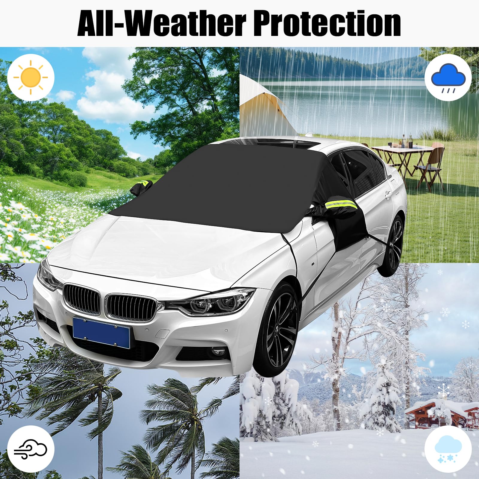 Paraneve Per Parabrezza Auto Riloer 205x150 Cm - Copertura Antigelo Invernale Con Fissaggi E Coprispecchi
