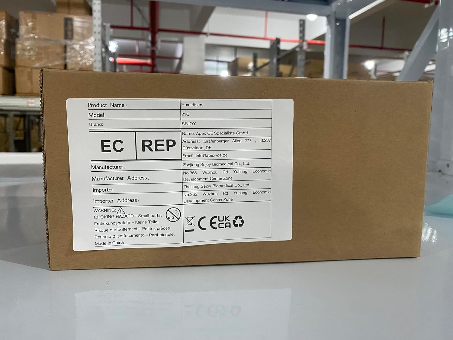 Sejoy Humidifier product packaging with manufacturer details