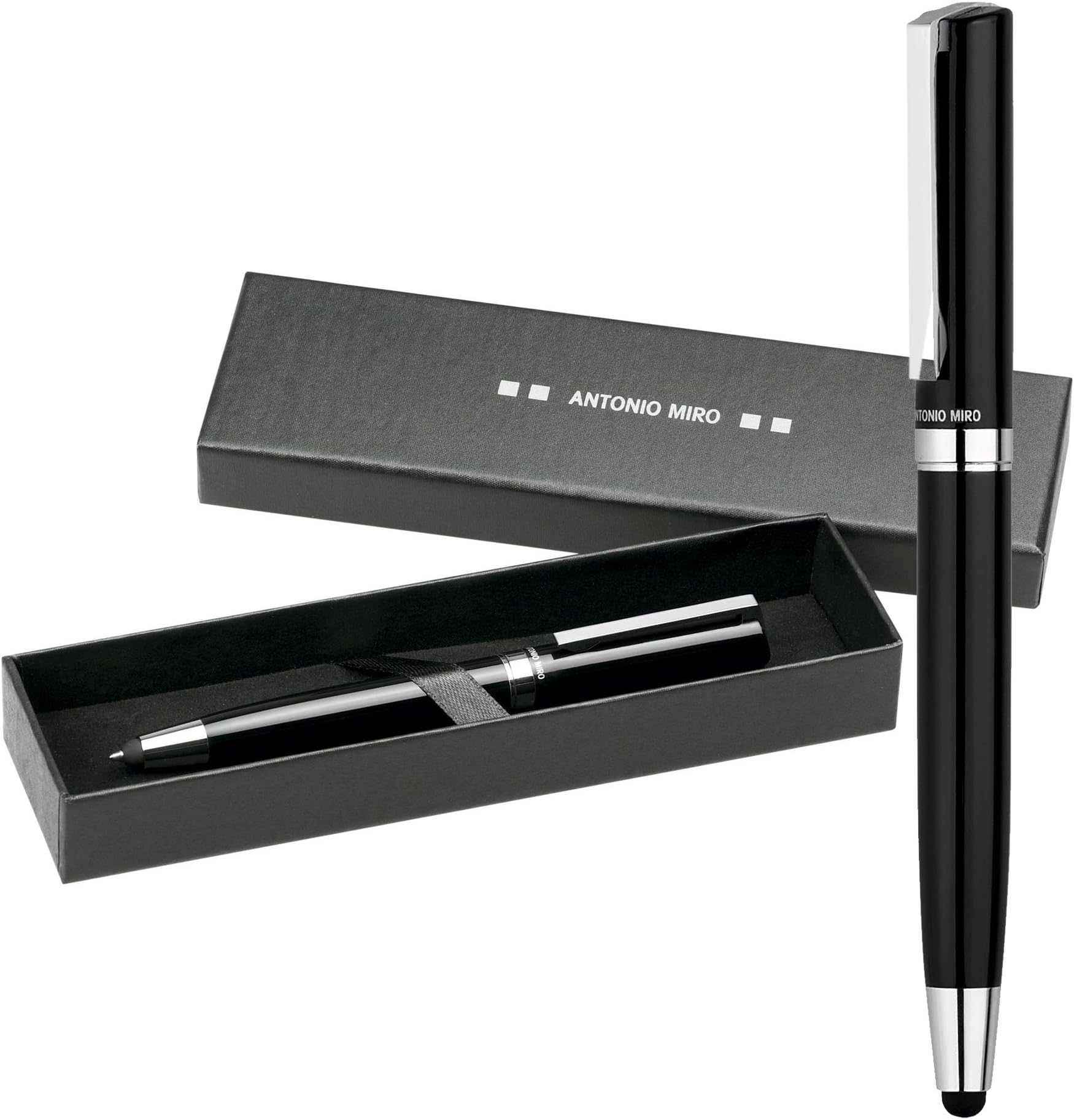 ANTONIO MIRO Classic Metallic Stylus Pen 2 in 1 - Case with Printed Logo - Perfect as a Gift