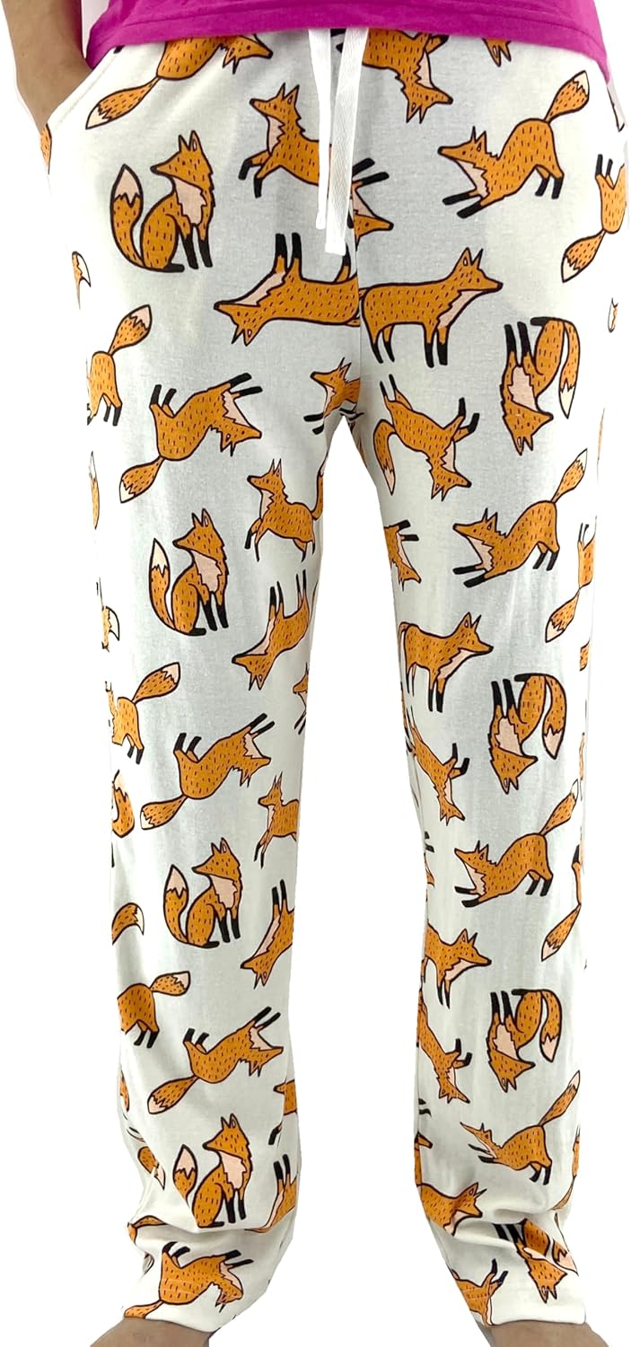 Womens Soft Cotton Knit Animal Novelty Print Long PJ Pajama Pant Bottoms with Pockets