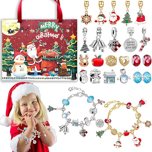 Calendario de Adviento de Navidad 2023 para niñas, juego de 24 pulseras, regalos de Navidad para niños, calendario de cuenta regresiva de 24 días de