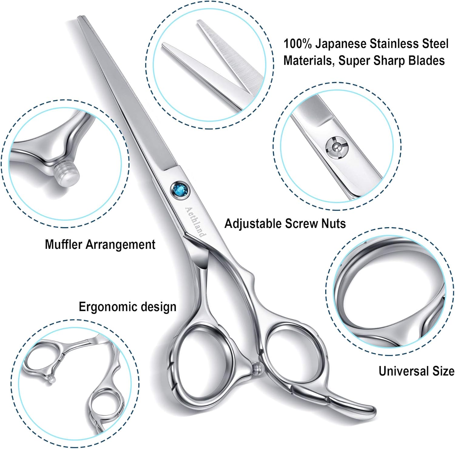 Hair Cutting Scissors Kit, Aethland Professional Barber Hairdressing Scissors Set ( Trimming Shaping Grooming Thinning Shears) for Men Women Pets Home Salon Barber Haircut, 6.5" Japanese 9CR SS : Beauty & Personal Care