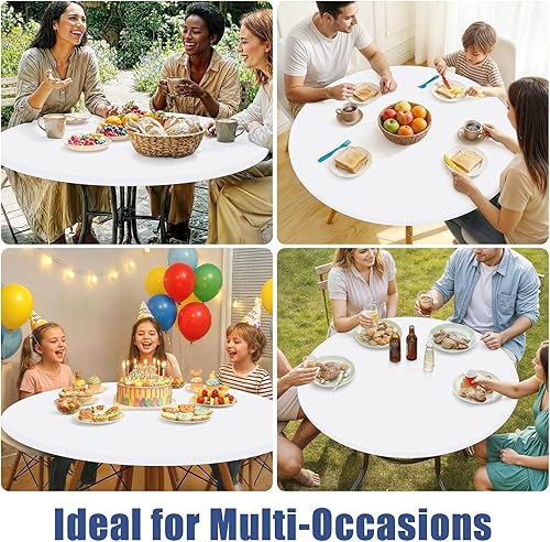 Miniatura 9 de Mantel Redondo de Spandex, Manteles Elásticos Ajustados Impermeables para Mesas de 45"-56", Cubierta de Mesa de Picnic Elástica Extensible Lavable