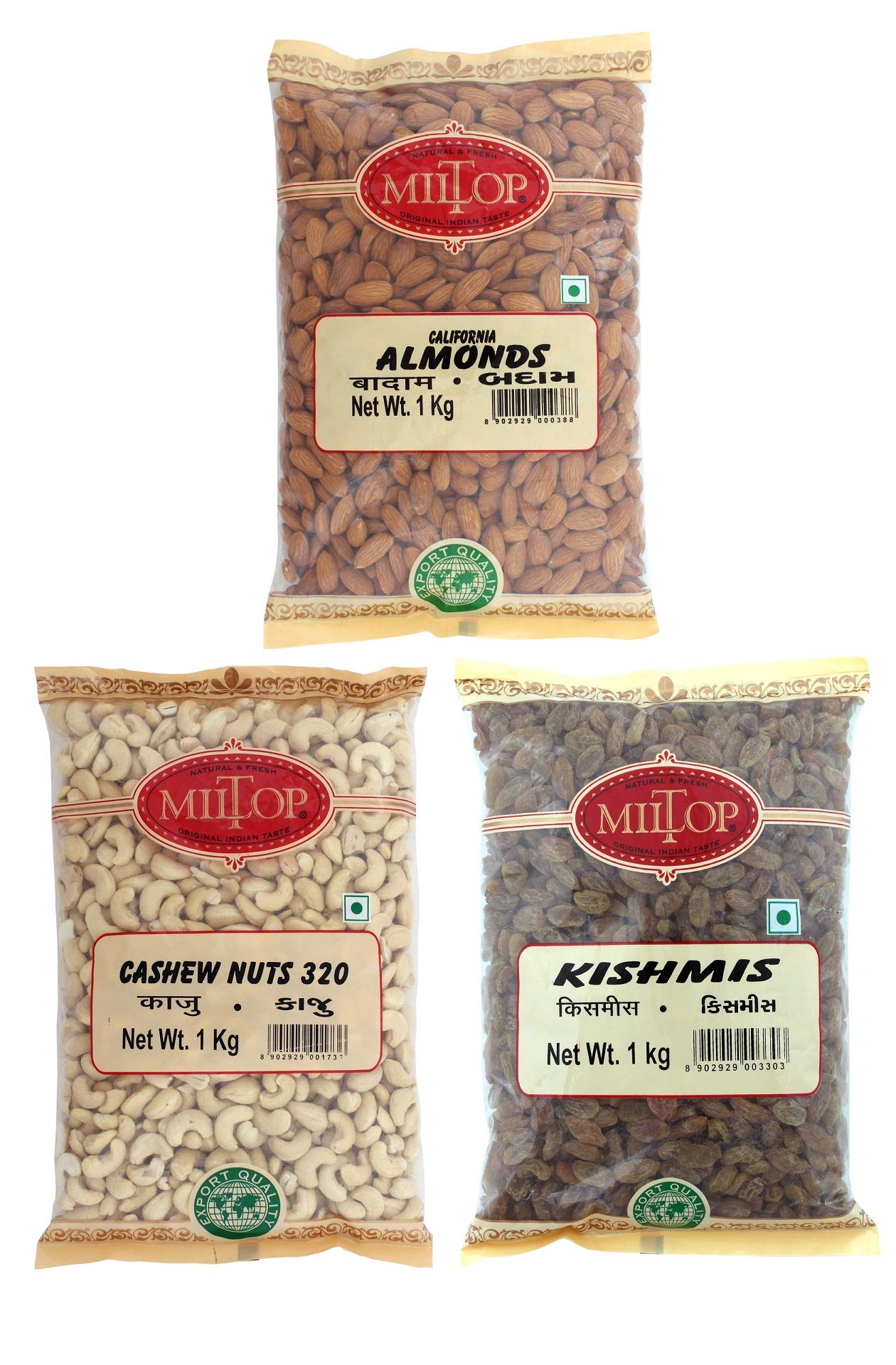 Miltop Dry Fruits Combo, 3 kg(California Almond 1 kg, Cashew W320 1 kg and kishmish 1 kg) (B00ZZAQ44G) Amazon Price History, Amazon Price Tracker