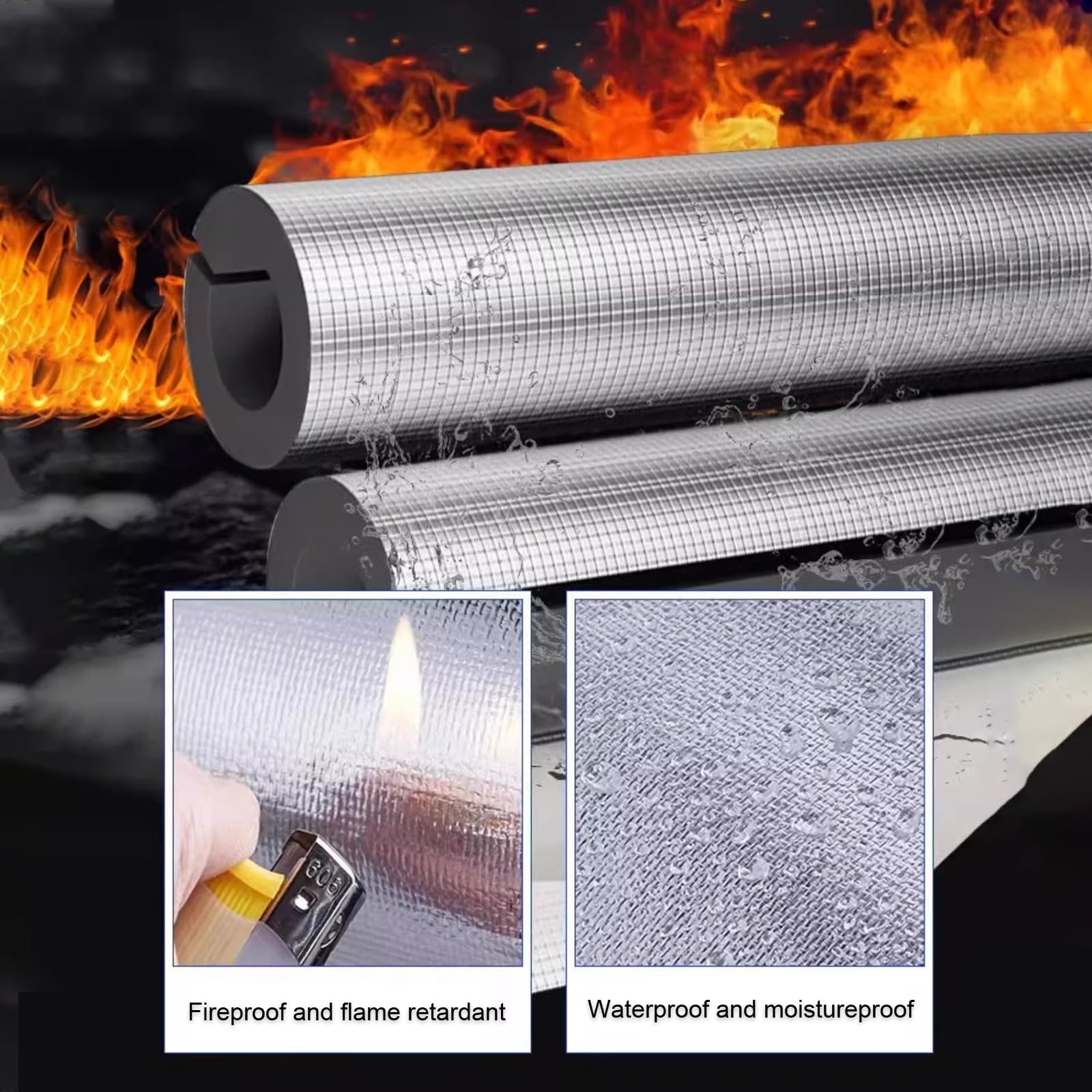 Relleno aislante para tuberías Tamaños múltiples del tubo aislamiento de la espuma papel aluminio for los tubos agua fría calientes al aire libre interiores(16*5*95cm/6.2*1.9*37.4in)