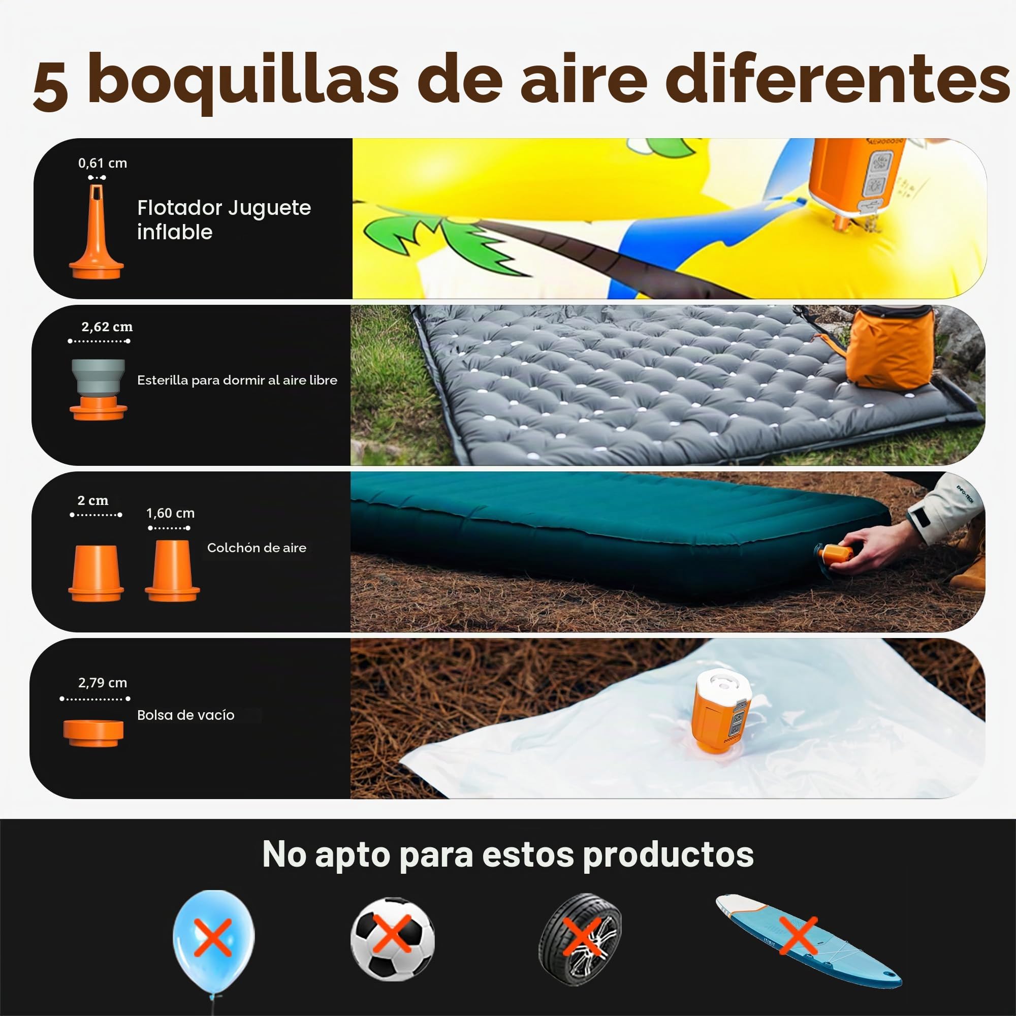 GIGA Pump 4.0 Electric Mini Air Pump for Air Mattress,Portable Pump with 1300 mAh Battery,5 Air Nozzles,Ultralight Air Pump for Swimming Rings,Vacuum Bags