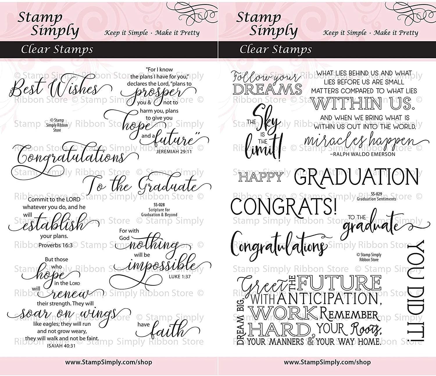 Stamp SimplyStamp Simply Clear Stamps Graduation Congratulations Graduate Scripture Sentiments Christian Religious (2-Pack) 4x6 Inch Sheets - 18 Pieces
