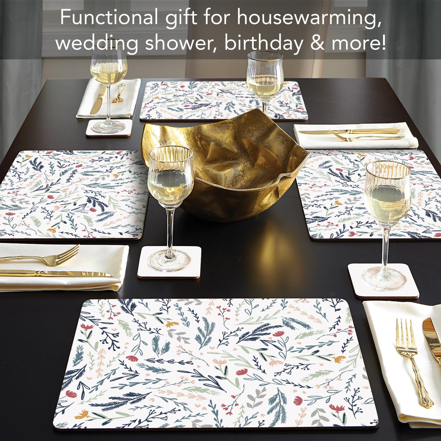 CounterArt Meadow Field Premium Decorative Hardboard Tabletop Placemats 4-Pack Manufactured in The USA Heat Tolerant and Easily Wipes Clean