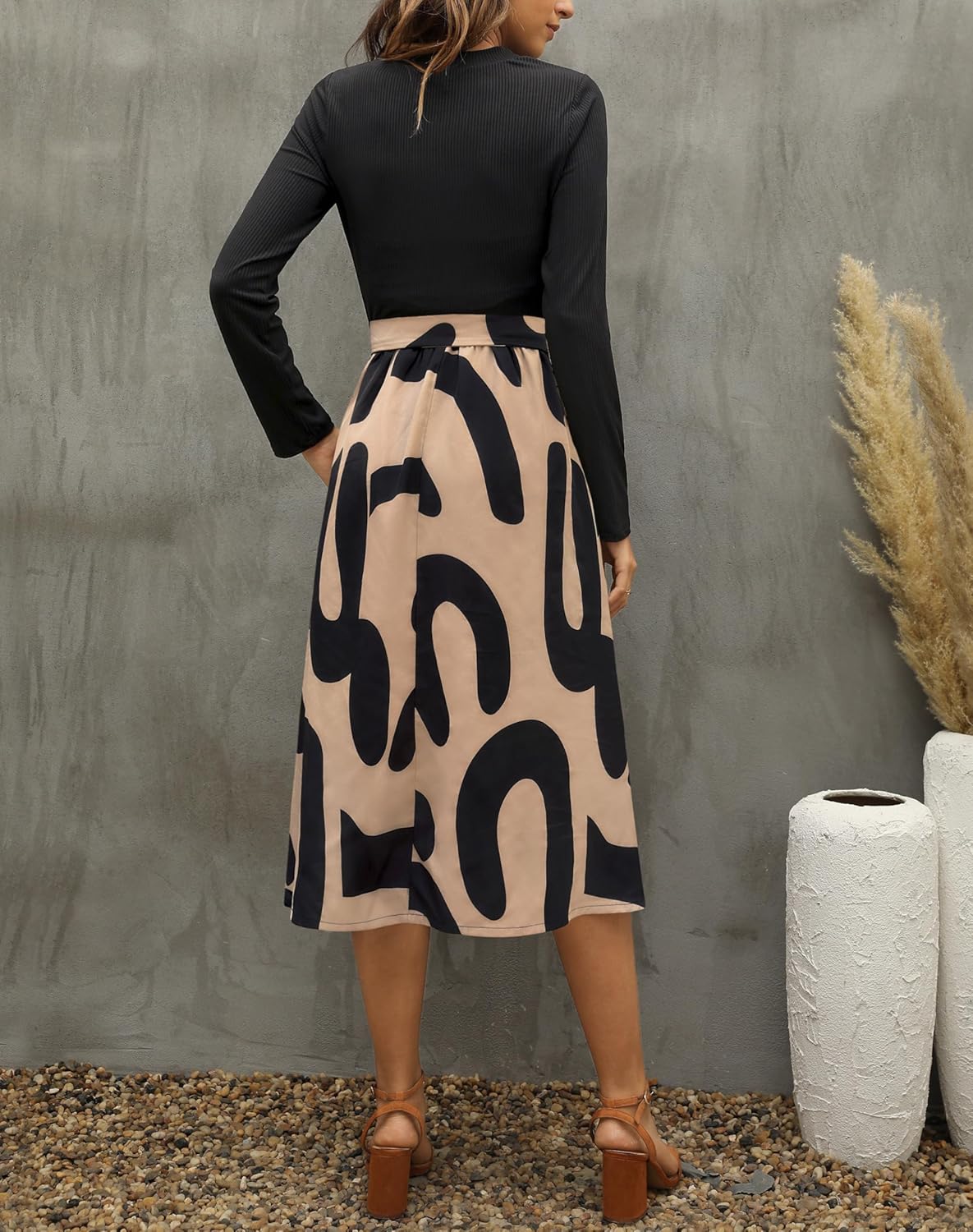 Zattcas Women 2026 Spring Dress Long Sleeve Ribbed Teacher Church Modest Business Casual Work Outfits Midi Dress - Image 3