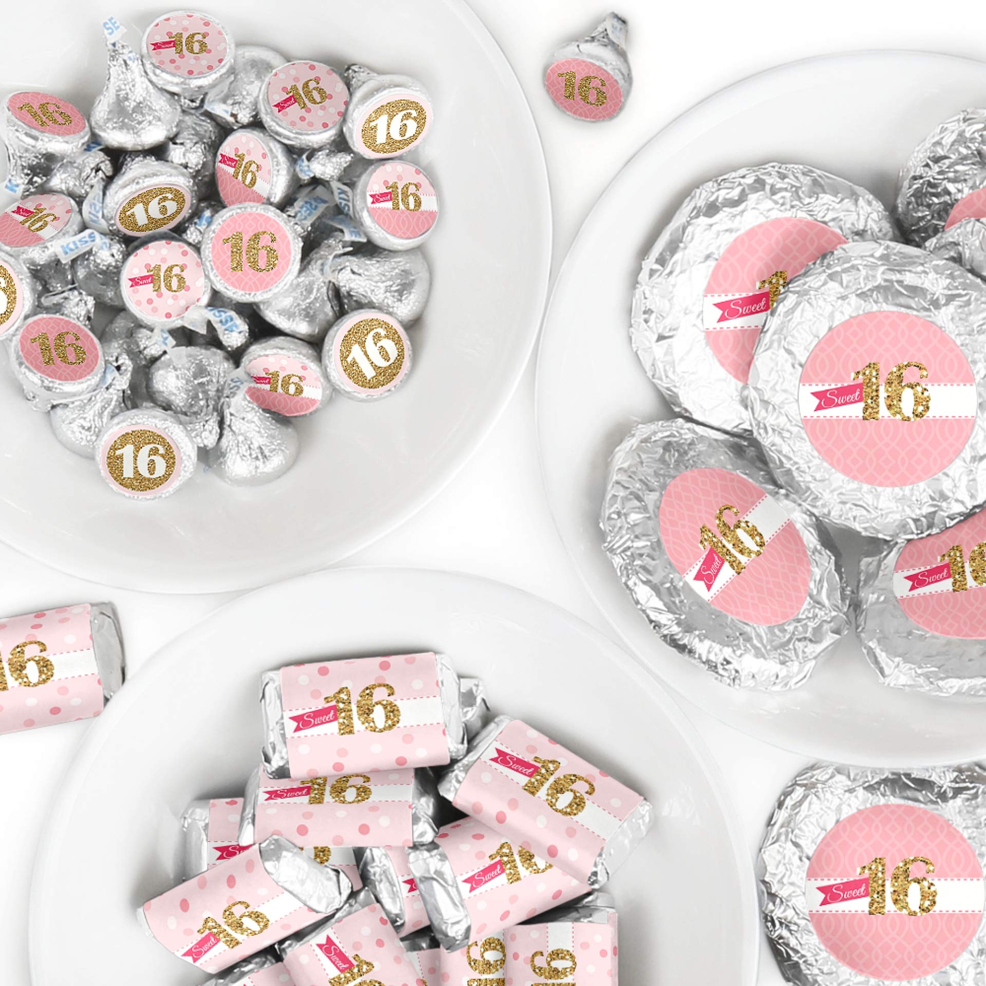 Kit autocollants Sweet 16 pour personnaliser les cadeaux invités d'anniversaire