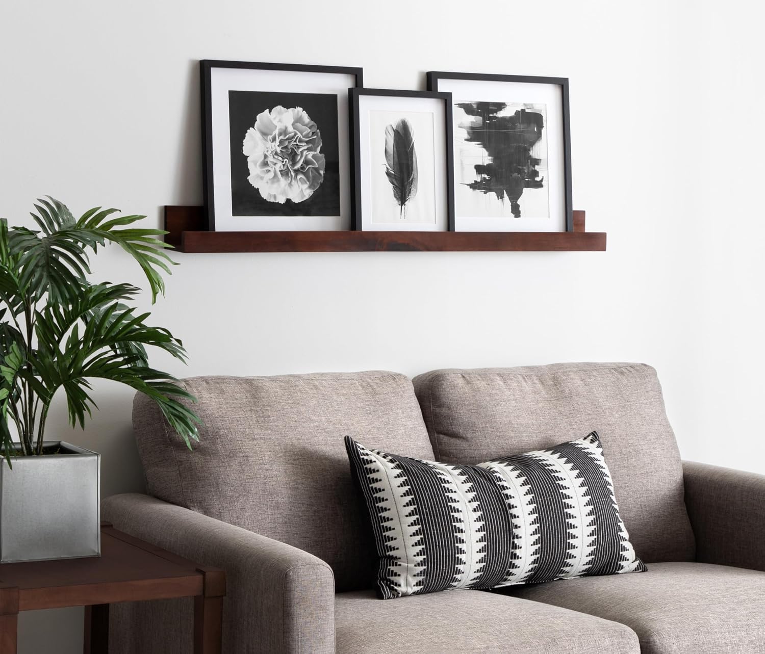 Kate and Laurel Levie Modern Floating Wall Shelf Picture Frame Holder Ledge, Dark Walnut Brown