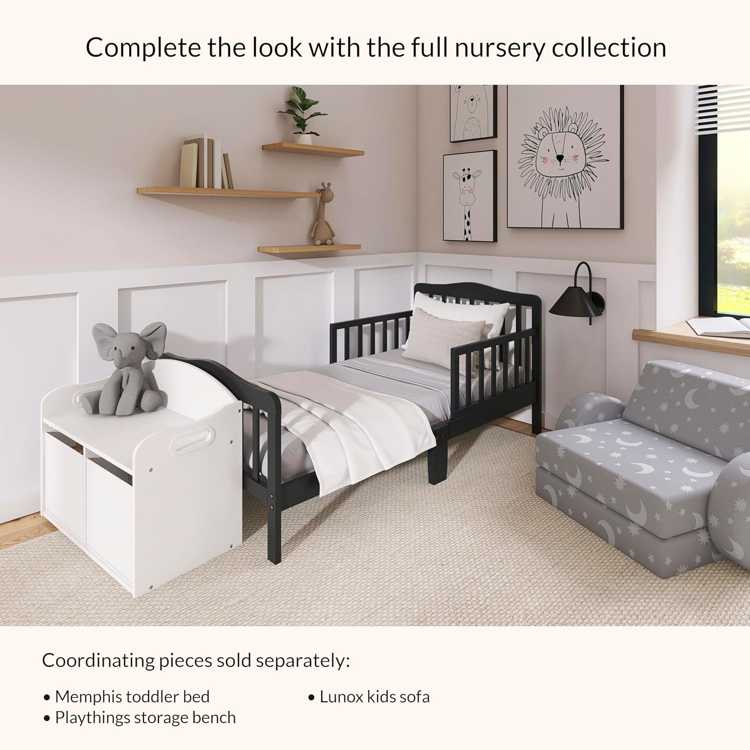 Dream On Me Classic Design Toddler Bed In Black, Greenguard Gold And JPMA Certified, Low To Floor Design, Two Side Safety rails, Non-Toxic Finishes, Wooden Nursery Furniture