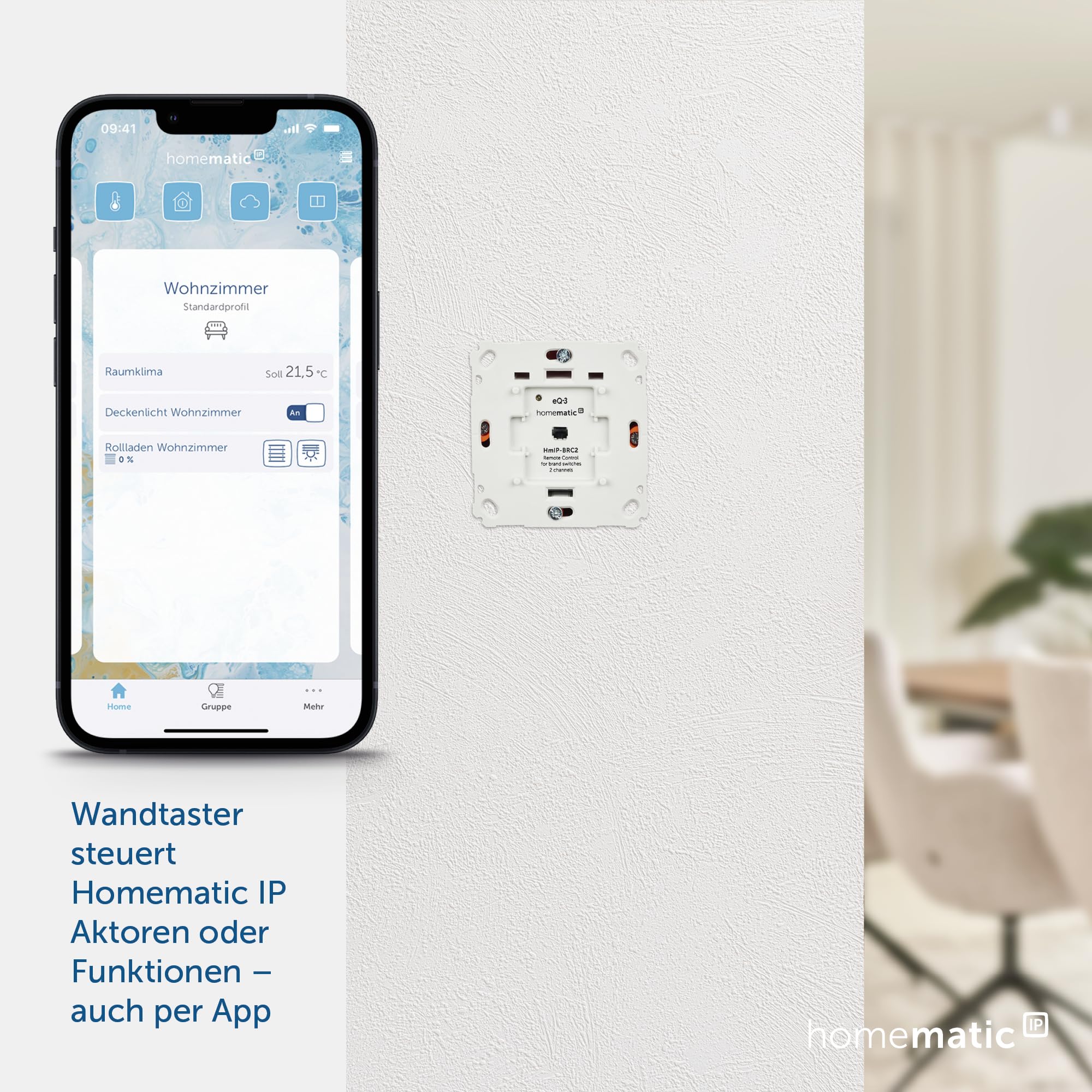 Homematic IP Smart Home - Pulsante da Parete per Interruttore di Marca, 2 ingressi HmIP-BRC2, 230v, 50Hz, Max.10mA