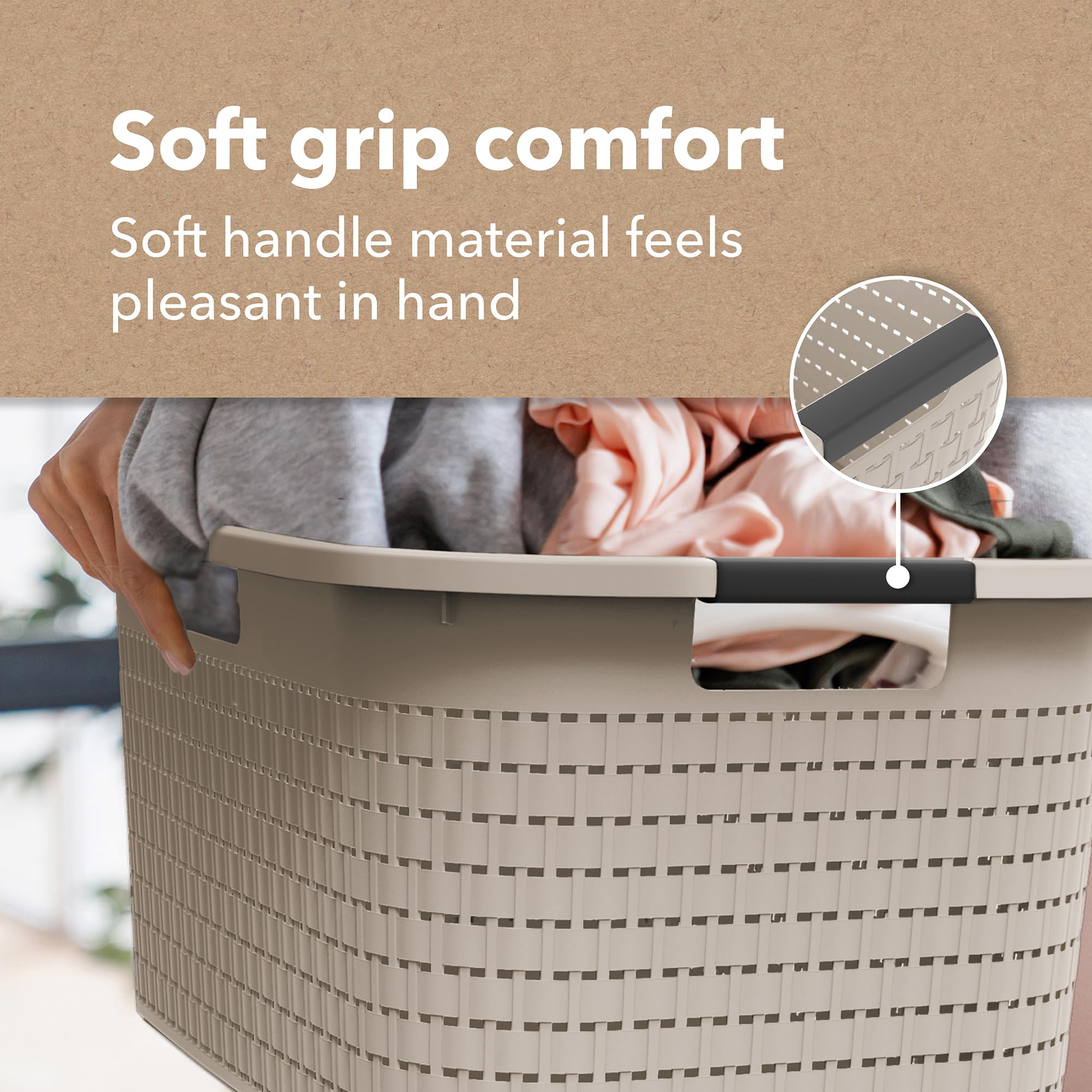 Rotho Country 3er-Set Wäschekorb 40l | Wäschebox in Rattan-Optik | mit Griffen, leicht zu tragen | robust & langlebig | einfach zu reinigen & hygienisch | beige