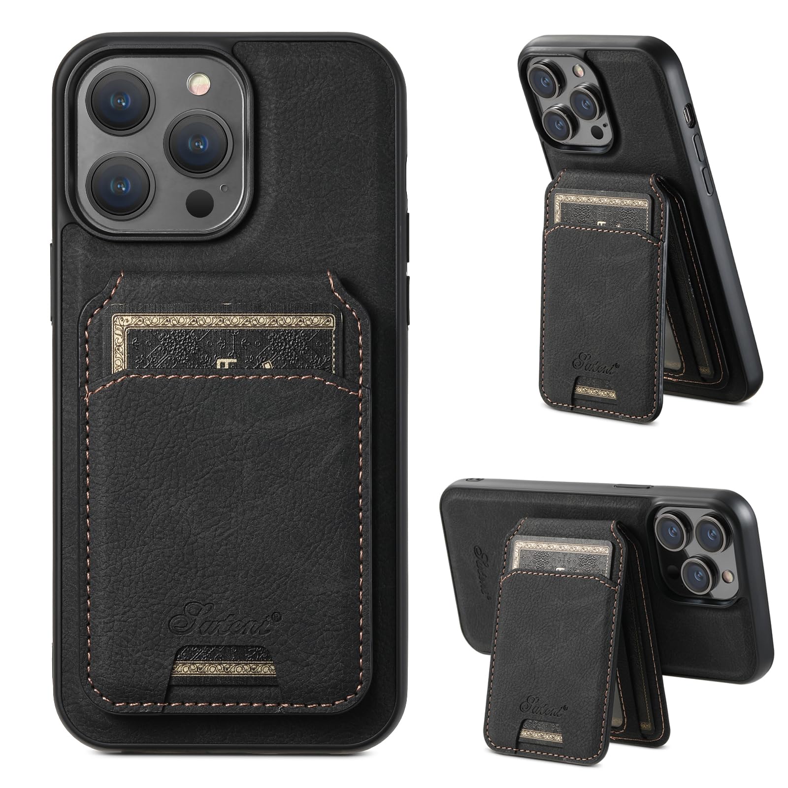 JCGOOD iPhone 13 Pro Max ケース MagSafe対応 いphone13 Pro Max ケース 背面magsafe カード ケース付き 分離式 マグセーフ ワイヤレス充電対応 カード収納 アイフォン13 プロマックス カバー スタンド機能 背面カード入れ 革 レザー スマホケース 耐衝撃保護 携帯ケース アイホン13 プロマックス 6.7 インチ用 ブラック