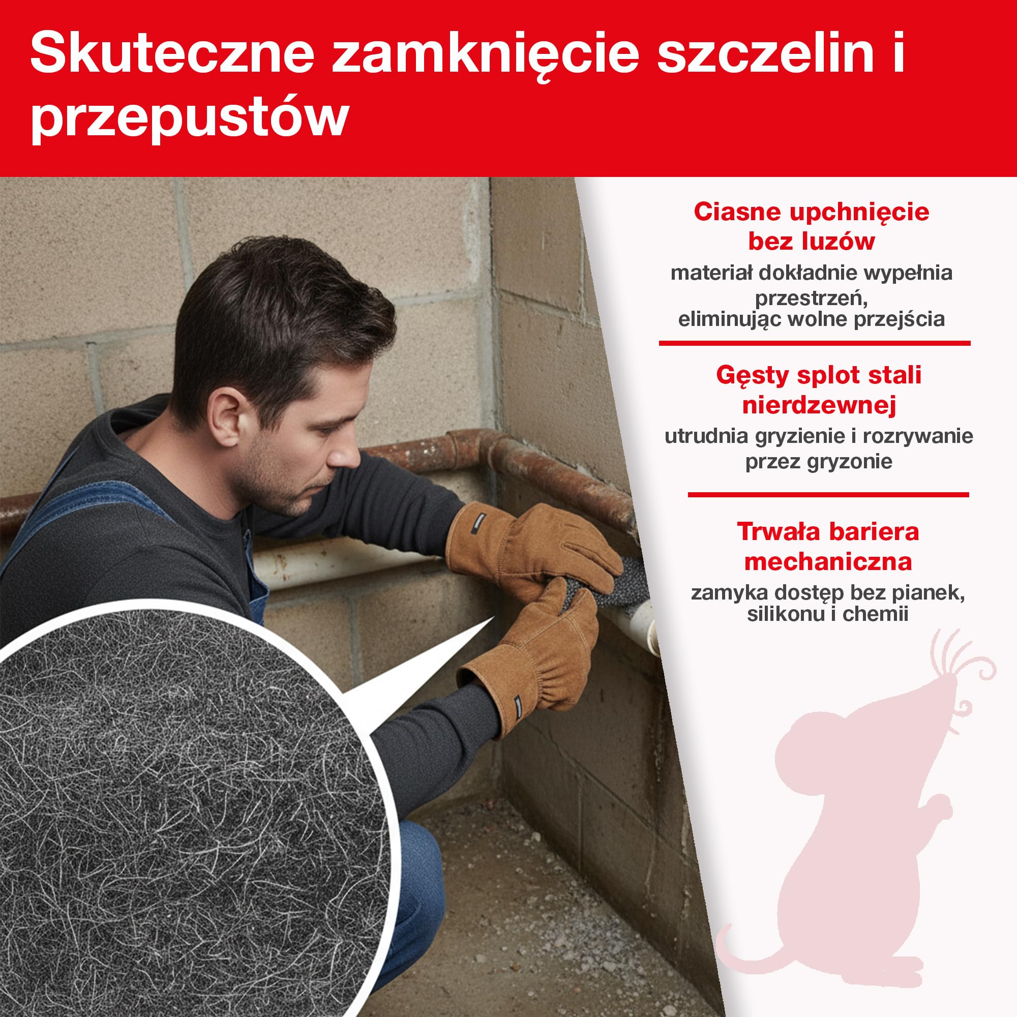 SWISSINNO Wełna stalowa do ochrony przed gryzoniami, szkodnikami i owadami - 100% nieprzenikalna bariera-nadaje się do zwalczania myszy, szczurów, chrząszczy, ptaków i ślimaków - Długość 50 cm