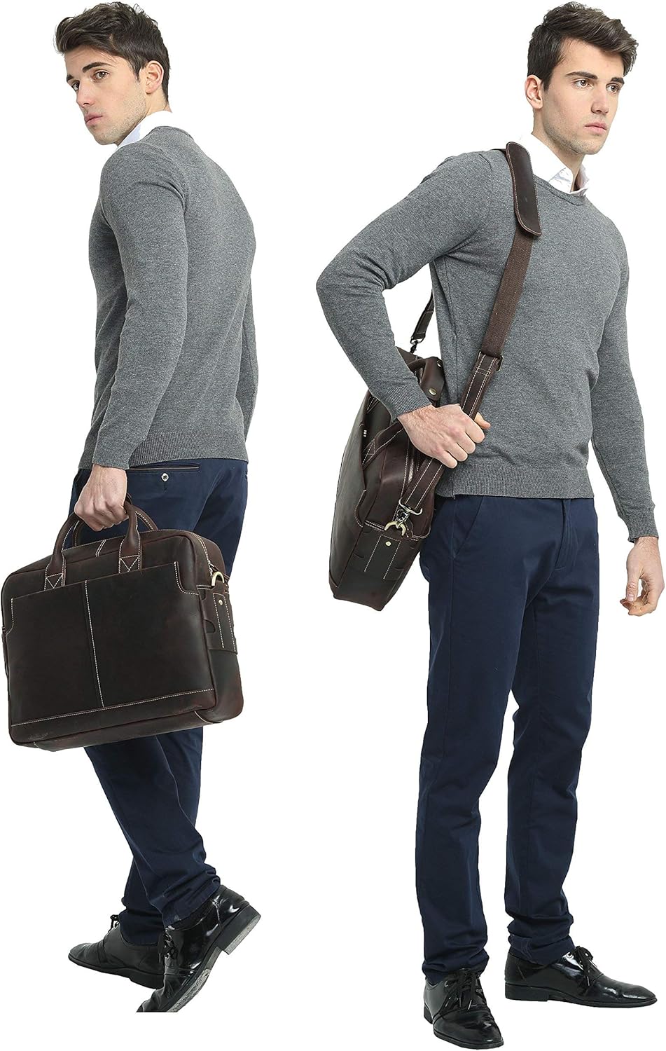 Amаzіng 🔥 Polare Leather Briefcase for Men Business Travel Messenger Bags 15.6 Inch Laptop Satchel Bag