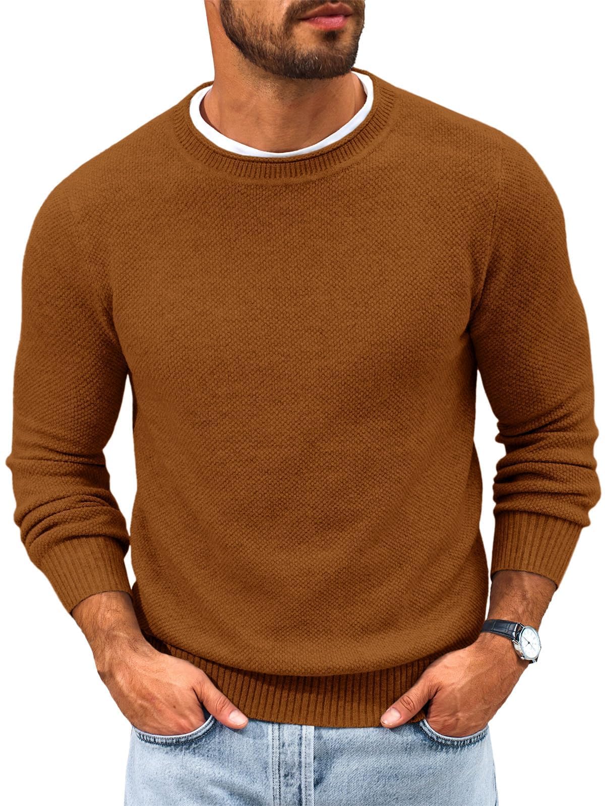 Runcati Herren Pullover Rundhals Strick Thermal | Weicher Strukturstrick, wärmend, pillingfrei, vielseitig kombinierbar, Business, Freizeit, Büro, Alltag, Herbst, Winter
