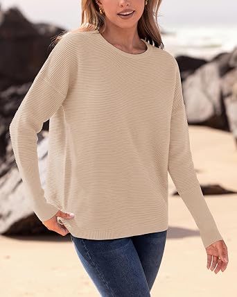 BTFBM Fall Sweaters for Women 2026 Casual Long Sleeve Sweater Striped Loose Fit Pullover Tops