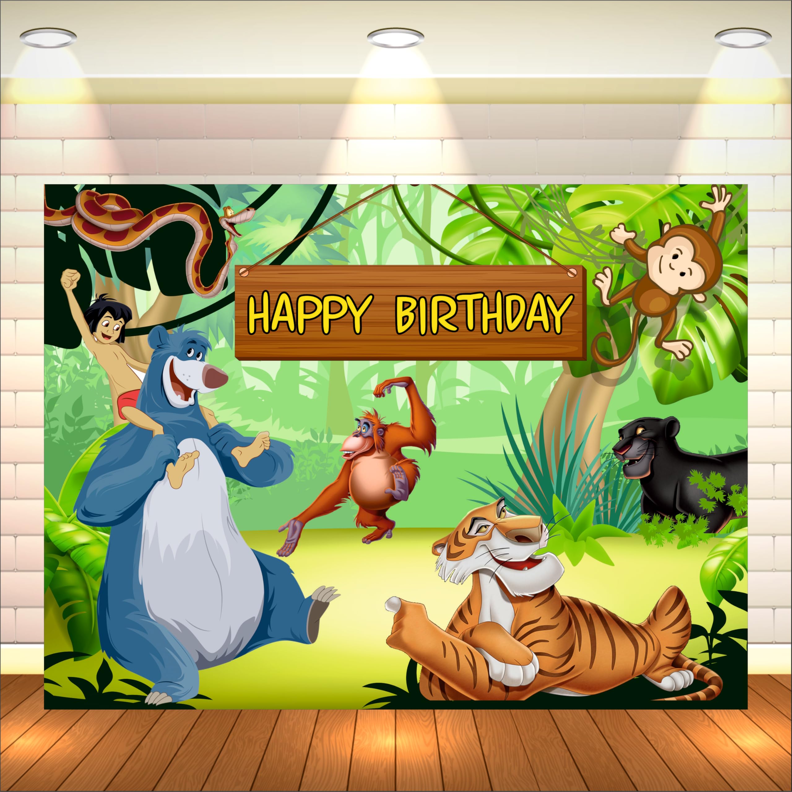 Jungle Book Theme Backdrop | Safari Theme Birthday Decoration | Wild One Jungle Animal Banner for Kids (Pack of 1, Size: 5x4 Feet)