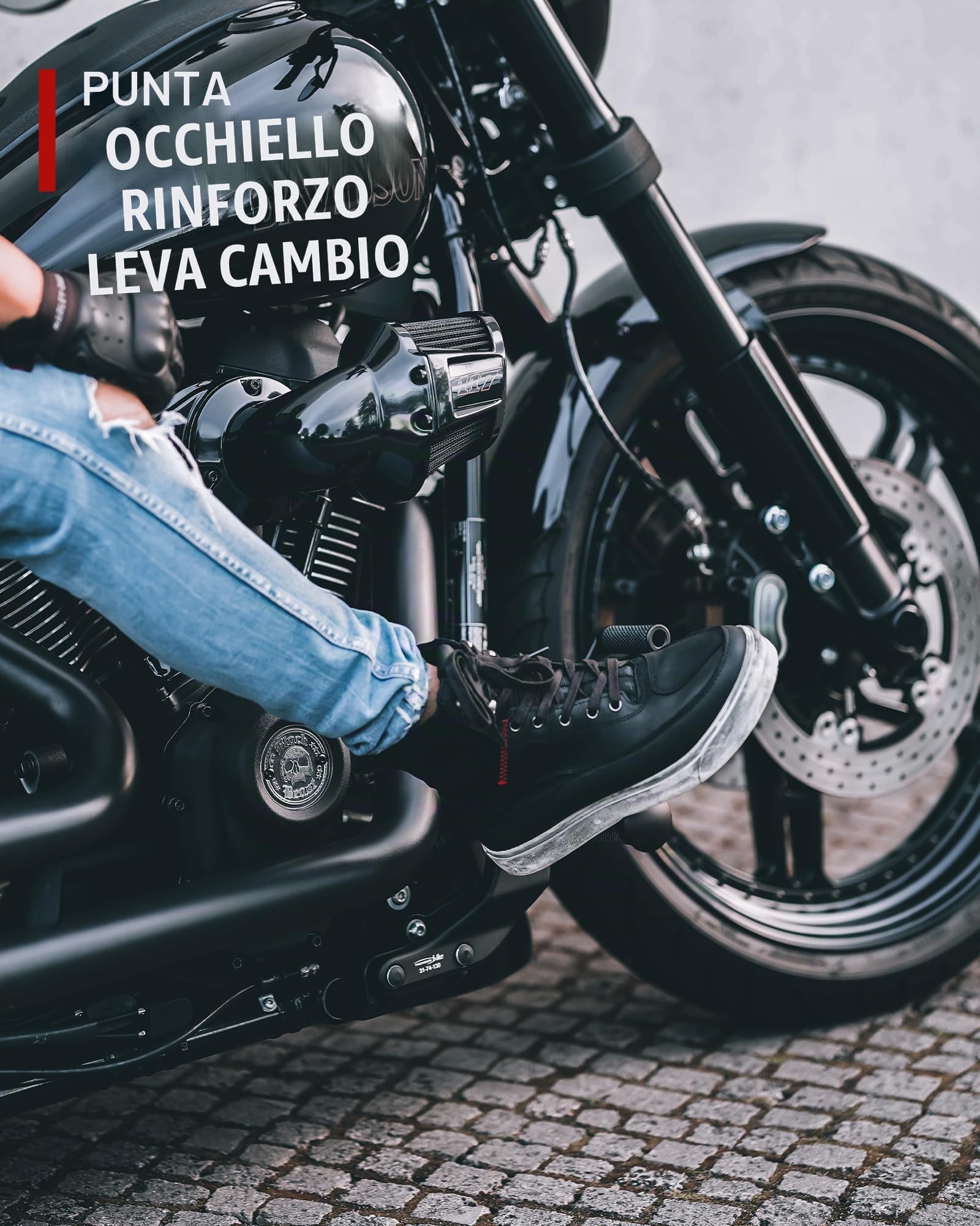 Scarpe Moto Uomo in Pelle Traspirante Stivali Moto Uomini con Cerniera Laterale, Supporto alla Caviglia, Suola Antiscivolo, Pad del Cambio Nero 43