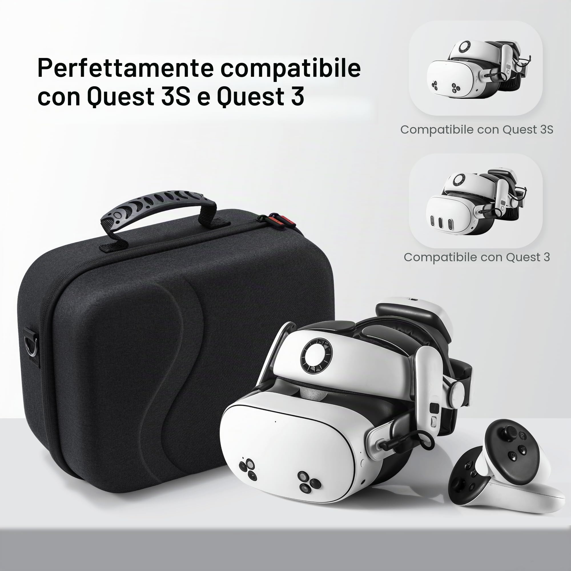 Grande custodia da trasporto per Meta Quest 3S/Quest 3, custodia da viaggio rigida per BOBOVR S3 Pro/Kiwi design, tracolla per batteria, controller e altri accessori, borsa da viaggio portatile per