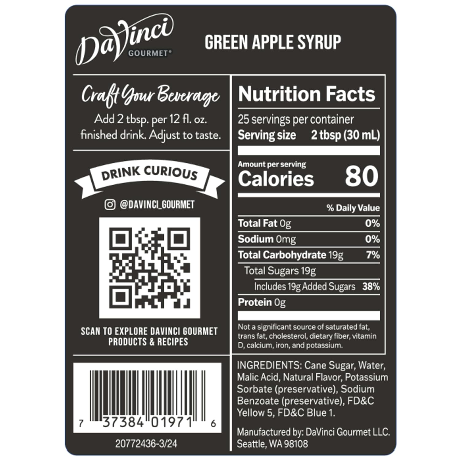 DaVinci Gourmet Green Apple Syrup, 25.4 Fluid Ounces (Pack of 4)