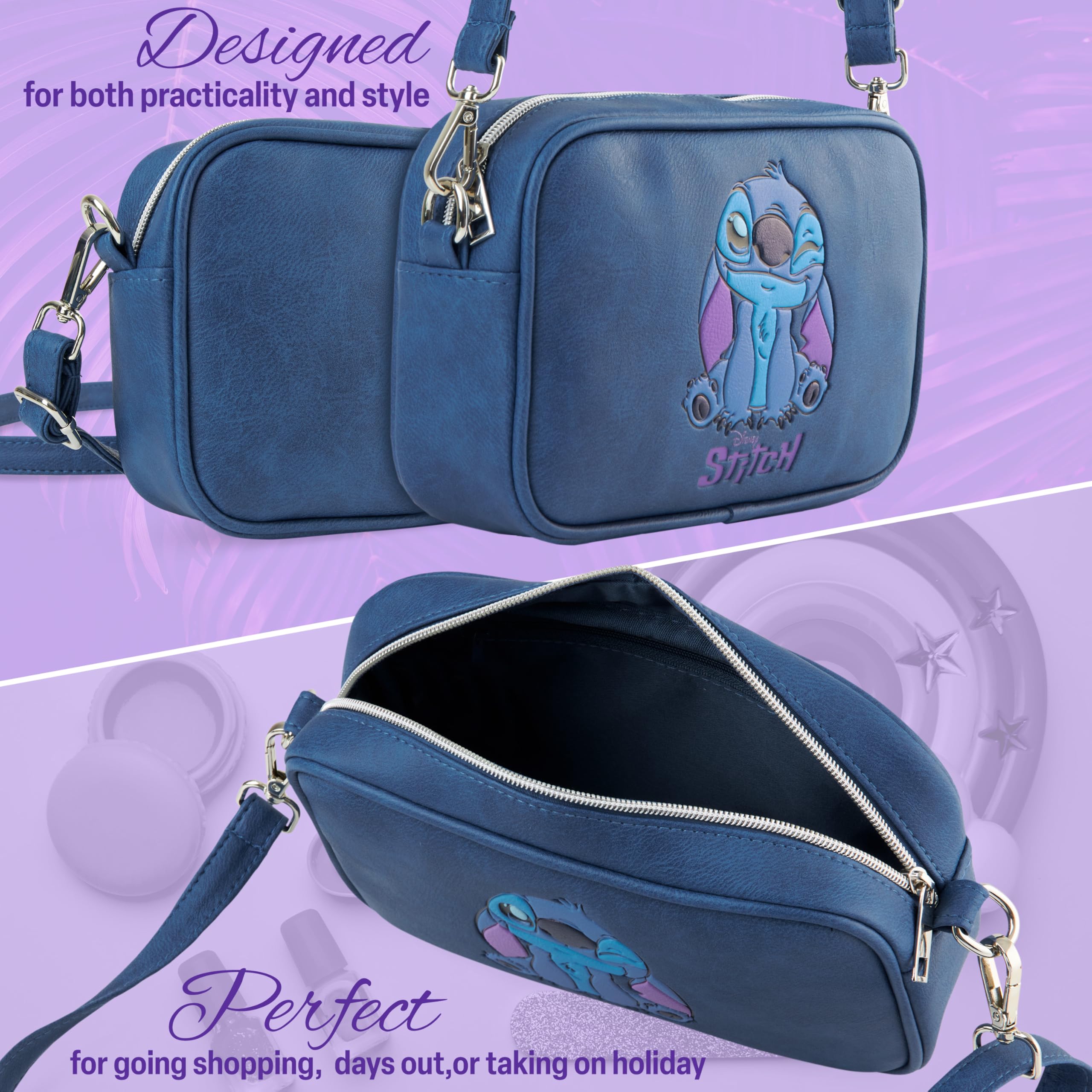 Disney Stitch Sac Bandoulière Fille et Ado, Sac à Main Simili Cuir pour Shopping, Voyage, Sorties, Idée Cadeau Fille (Bleu Stitch)