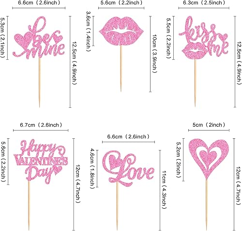 Miniatura 6 de Cyodoos 24 piezas de decoración para cupcakes con purpurina para el día de San Valentín, corazón de amor, beso me amor, sé mío, para cupcakes