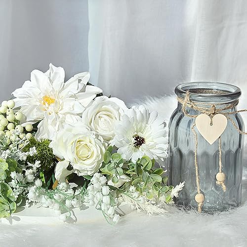 Miniatura 4 de Flores sintéticas en jarrón, flores artificiales con jarrón, arreglos florales de seda blanca primavera con luces de cobre para decoración del hogar