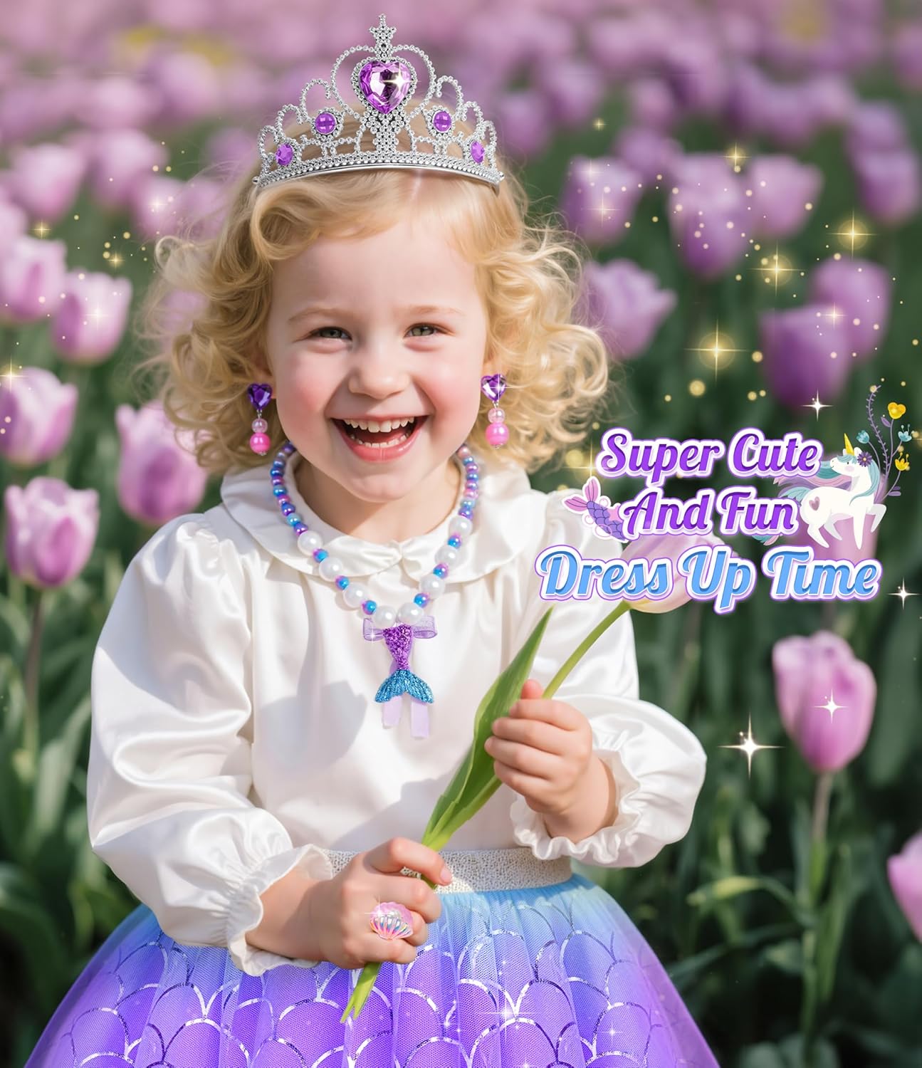 Princess Dress Up Shoes Set, Girls Dress Up Toys, Jewelry Boutique Crown Necklace Earrings Rings Bracelet, Princess Dresses Role Pretend Play Gifts Princess Toys for Girls Aged 3 4 5 6 - Image 5