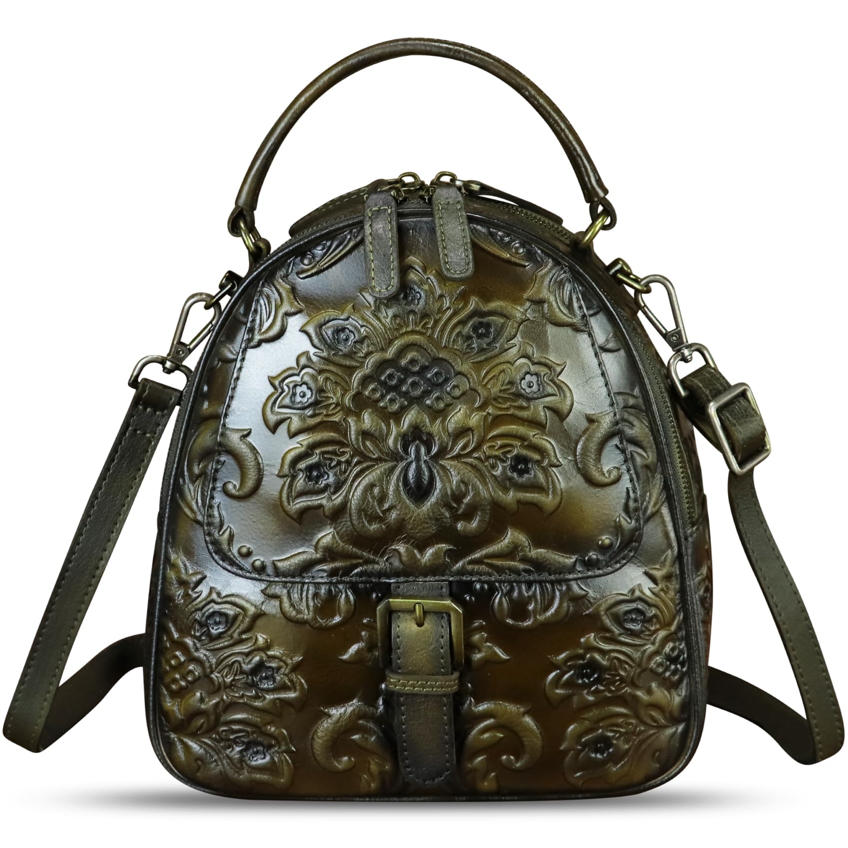 Genuine Leather Satchel for Women Purse Embossed Crossbody Handbag Top Handle Bags Handmade Convertible Backpack Knapsack | Embossed, Top Handle, Bags
