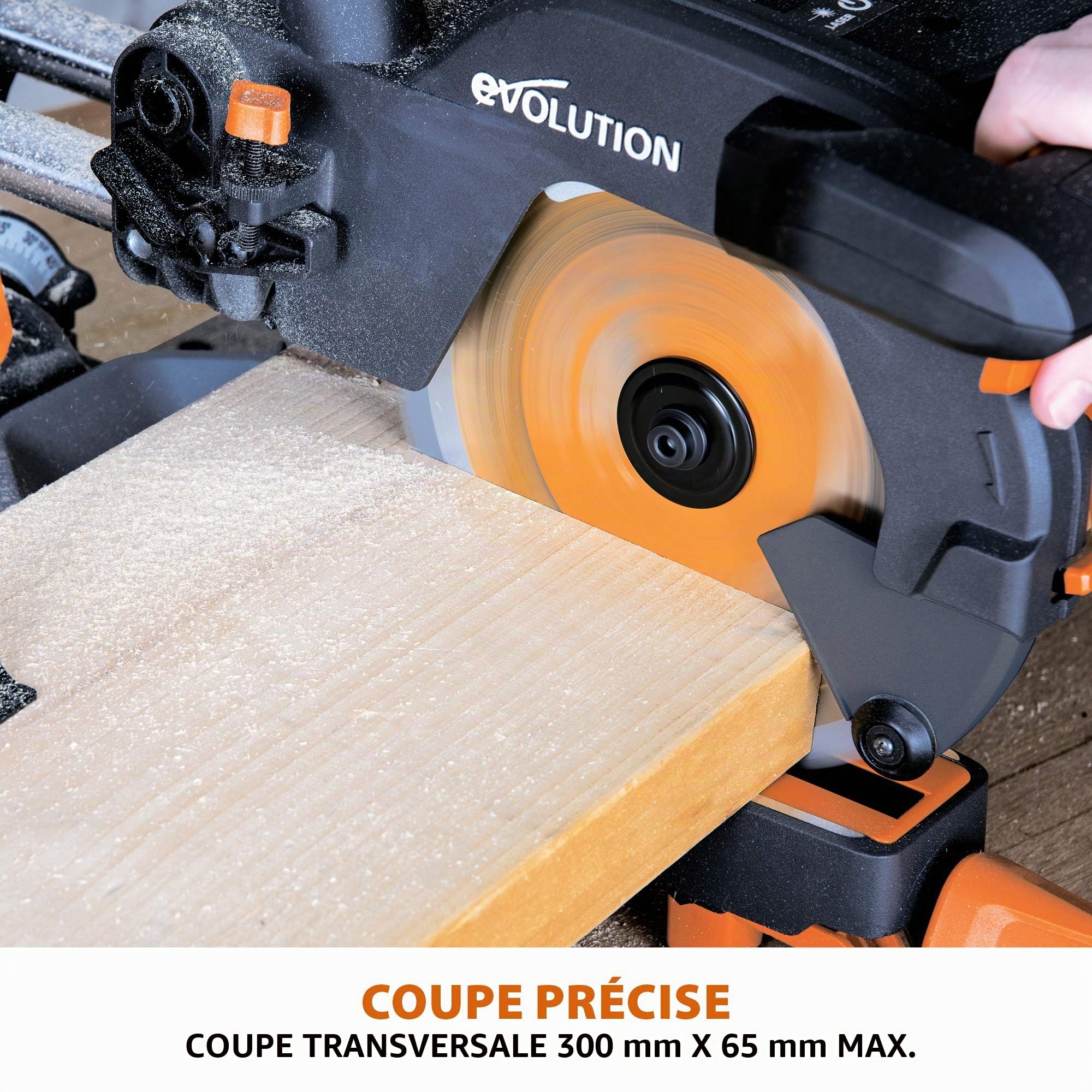 Evolution Power Tools Scie à Onglet Coulissante 300 mm Coupe Multi-Matériaux Lame Incluse 210mm R210SMS-300+