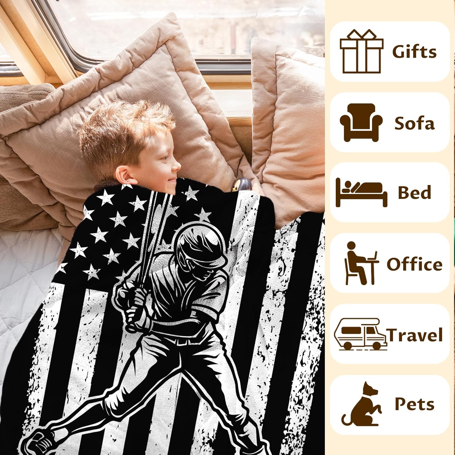 Baseball Gifts for Kids Son Grandson - 50x40 Inches Small Soft Fuzzy Flannel Boys Blankets Accessories Throws Decor for Travel Cars Office All Seasons - Image 5