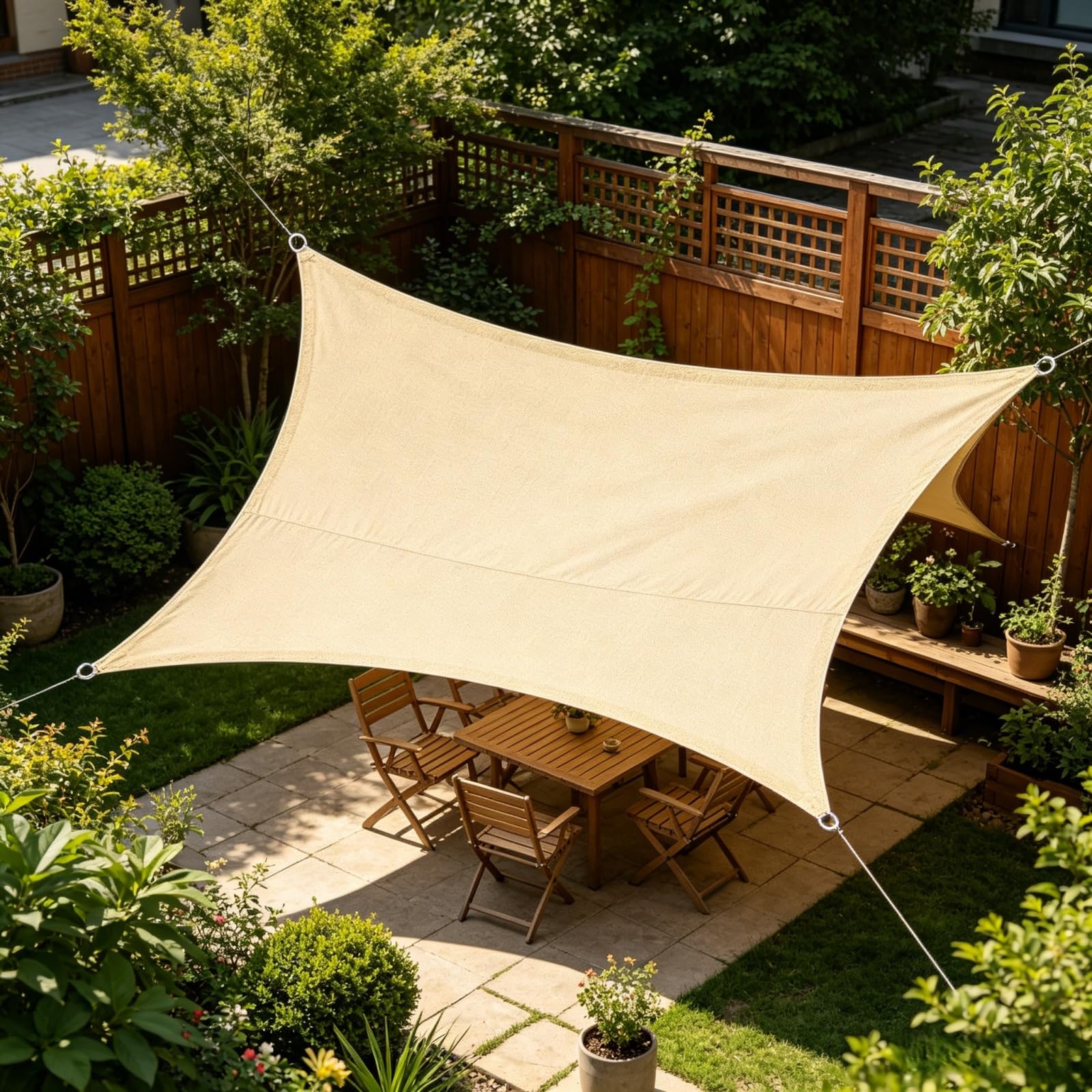 Voile d'ombrage Rectangulaire 1.4 x 2.3 m Polyéthylène Haute Densité Toile Tendue avec Cordes pour Camping Piscine Balcon Camping Pergola, Couleur Crème